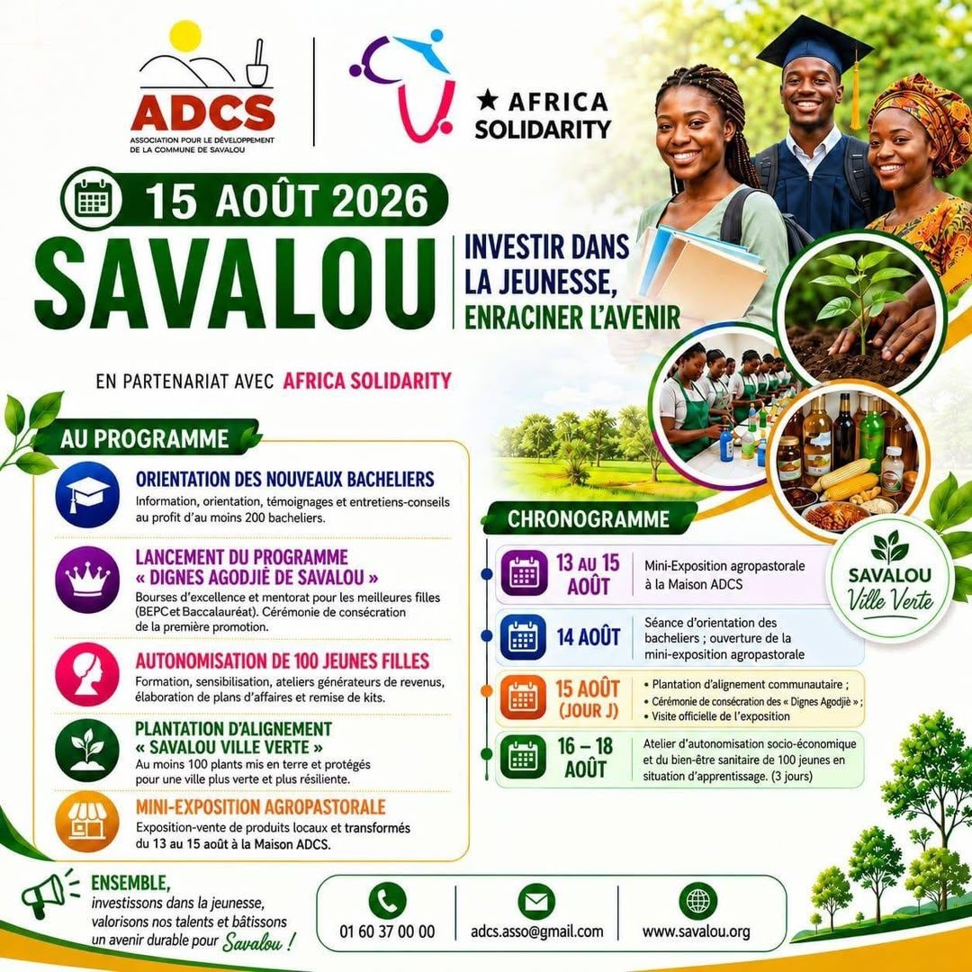 Savalou, une semaine d' actions en faveur de la jeunesse dès le 13 Août prochain.